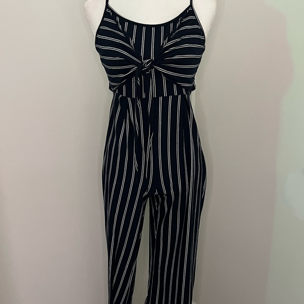 Blue and White Striped Jumpsuit